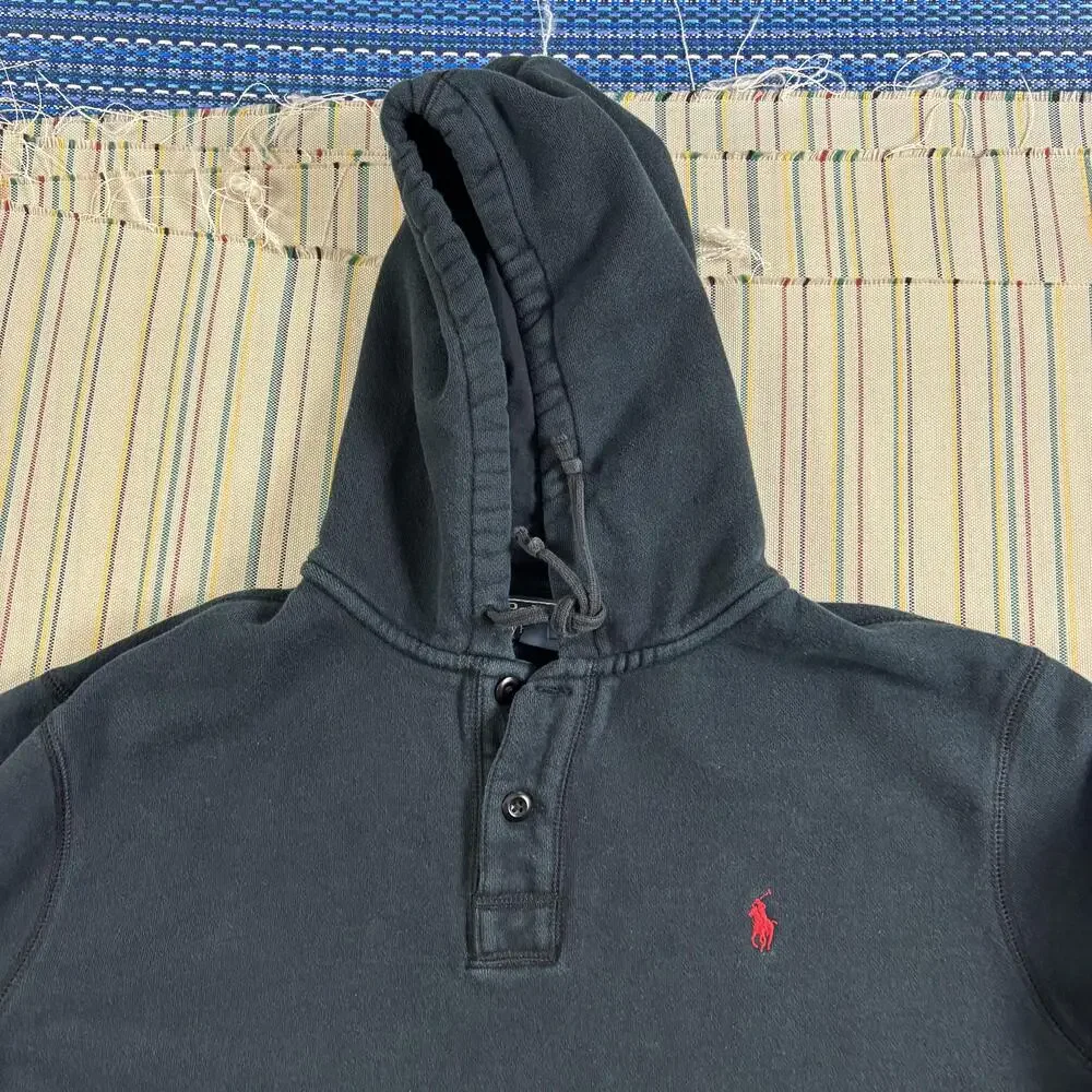 Polo By Ralph Lauren Hoodie Mens 2XL Black Fleece Kangaroo Pocket Sweatshirt